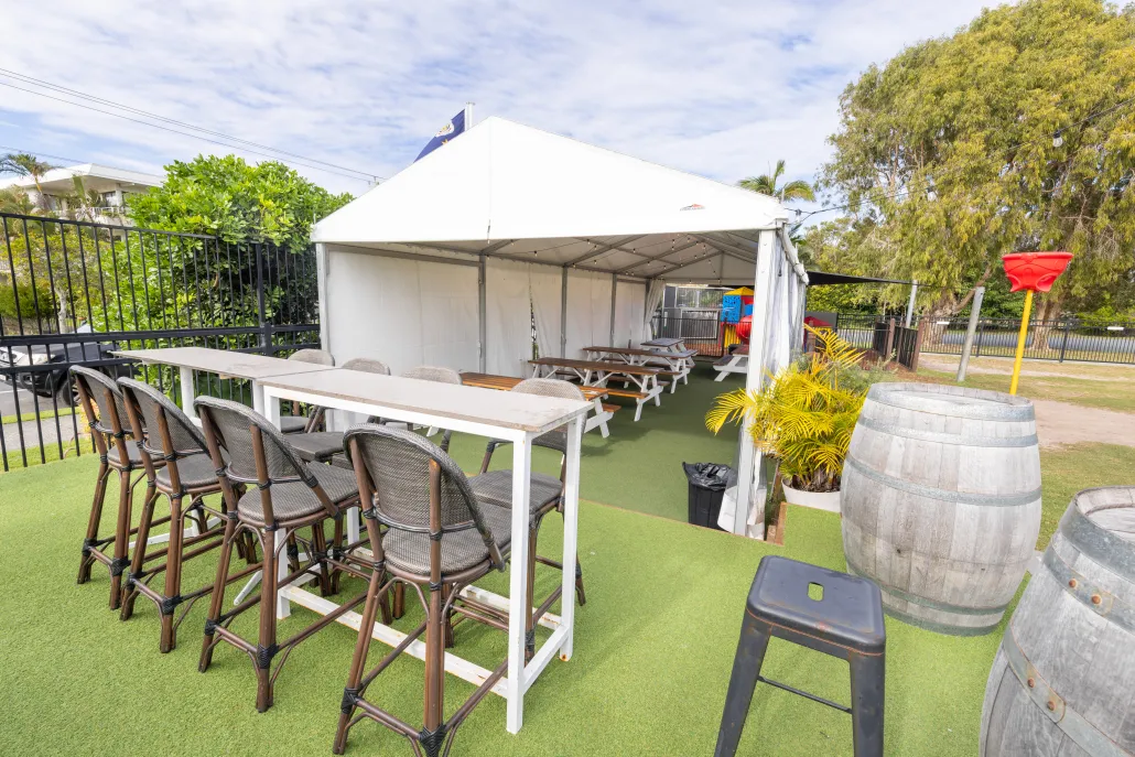 The marquee set up over the lawn for a larger gathering