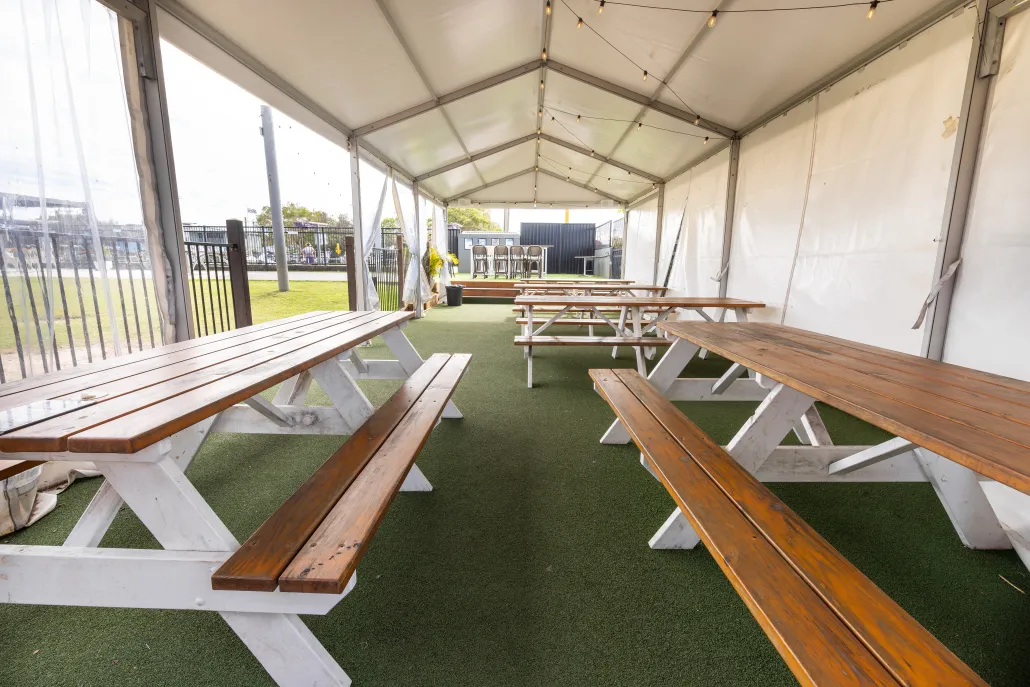 Inside the marquee set up for an event