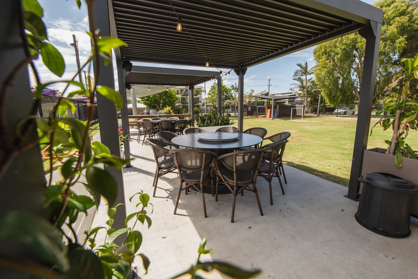 Gazebo seating on the lawn at The Pergolas