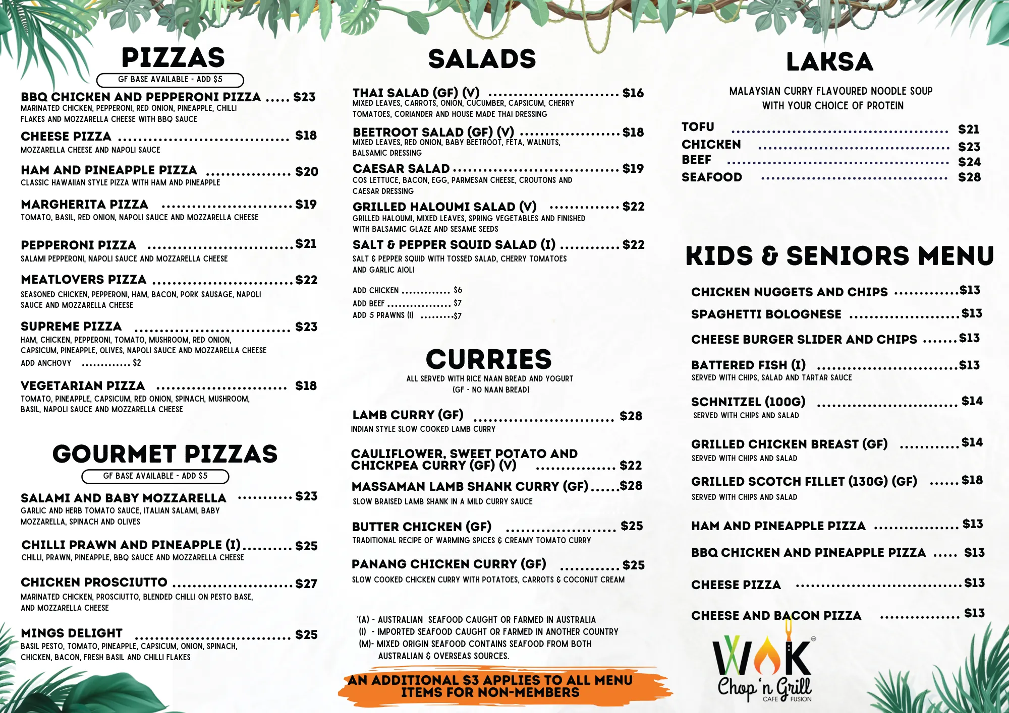 Wok Chop n Grill menu, page 3 of 3 — the whole menu is written out below.